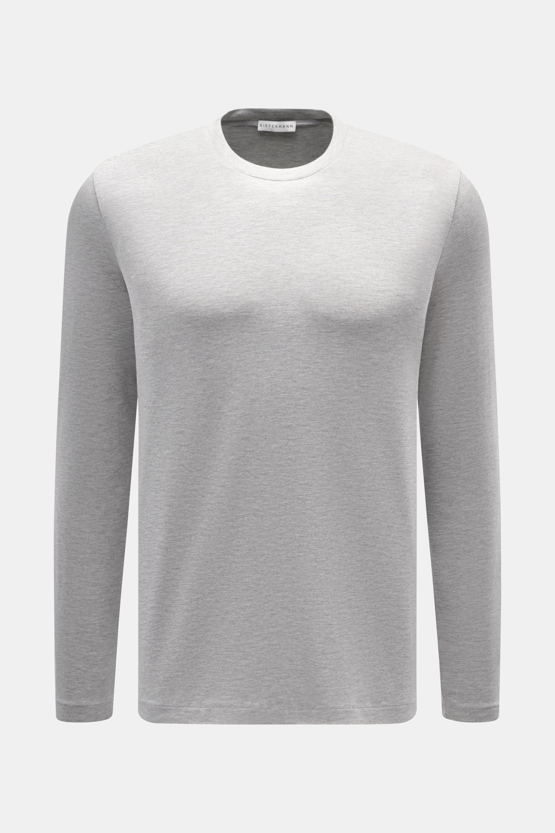 Kiefermann Rundhals-Longsleeve 'Alberts' grau meliert, Frontansicht, Jersey aus Modal und Baumwolle, elastisch, weicher Griff, Slim Fit, Rundhalsausschnitt