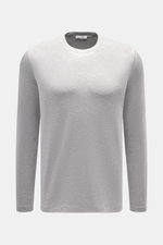 Front view of Kiefermann Crew neck long sleeve 'Alberts' grey melange, jersey in modal and cotton, elasticated fabric, soft touch, slim fit, crew neck.