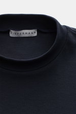 Kiefermann Rundhals-T-Shirt 'Paddys' navy, Nahaufnahme von innen am Rundhalsausschnitt, reine Baumwolle, Slim Fit, weicher Griff, elastisch.