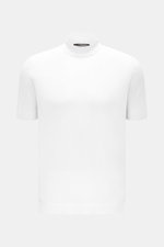 Front view of Filippo de Laurentiis Short sleeve jumper white, a pure cotton, slim fit jumper with a standing collar, soft feel, and fine knit. 

Description: <p>A versatile basic: This short sleeve jumper by FILIPPO DE LAURENTIIS features a timeless desi