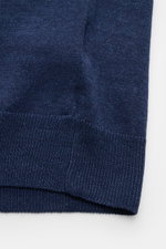 Gran Sasso Kurzarmpullover navy/offwhite gestreift, Detailaufnahme Rippbündchen und feines Strickbild, Leinen-Baumwoll-Mix, Rundhals.