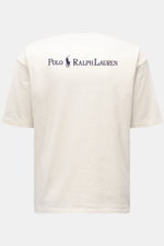 Back view of Polo Ralph Lauren Crew neck T-shirt white in pure cotton with signature logo stitching on the upper back, regular fit.

<p>A timeless classic for hot days: This T-shirt by POLO RALPH LAUREN features a signature logo and a casual boxy fit that