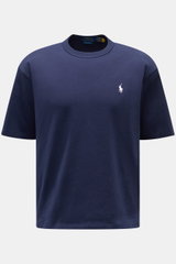 Front view of Polo Ralph Lauren Crew neck T-shirt navy in solid navy blue with signature white logo stitching on chest, casual boxy fit.

<p>A timeless classic for hot days: This T-shirt by POLO RALPH LAUREN features a signature logo and a casual boxy fit