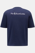 Rear view of Polo Ralph Lauren Crew neck T-shirt navy in pure cotton with signature logo stitching, regular fit, and label stitching.

<p>A timeless classic for hot days: This T-shirt by POLO RALPH LAUREN features a signature logo and a casual boxy fit th