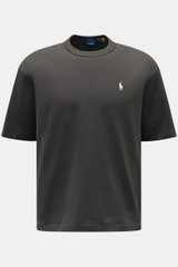 Polo Ralph Lauren Rundhals-T-Shirt dunkelgrau, frontale Nahaufnahme, reine Baumwolle, Regular Fit, Rundhalsausschnitt, Logo-Stitching auf Brust, Rückseiten-Label, schwere Qualität, zeitloser Klassiker für warme Tage.