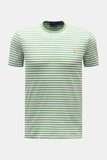 Front view of Polo Ralph Lauren Crew neck T-shirt green/white striped with slim fit, classic stripes, soft pure cotton jersey, and signature logo on chest.

<p>Nautical statement: This T-shirt in pure cotton by POLO RALPH LAUREN combines an iconic striped
