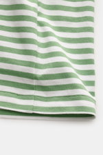 Close-up view of the lower hem of the Polo Ralph Lauren Crew neck T-shirt green/white striped, showing the classic striped pattern and soft cotton jersey fabric.

<p>Nautical statement: This T-shirt in pure cotton by POLO RALPH LAUREN combines an iconic s