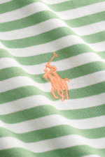 Close-up from above of the Polo Ralph Lauren Crew neck T-shirt green/white striped showing soft cotton fabric and signature logo stitching.

<p>Nautical statement: This T-shirt in pure cotton by POLO RALPH LAUREN combines an iconic striped pattern with a 