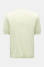 Back view of 04651/ A trip in a bag Kurzarmpullover 'Pima Cotton' pastellgrün, made from fine Pima cotton with soft feel, slim fit, round neckline, fine knit, and flexible ribbed cuffs. <p>Aus feiner Pima-Baumwolle gefertigt, lässt Sie der Kurzarmpullover
