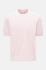 Front view of 04651/ A trip in a bag Kurzarmpullover 'Pima Cotton' rosé, a slim fit short sleeve pullover made from pure Pima cotton with soft touch, fine knit, round neckline, and flexible rib cuffs. <p>Aus feiner Pima-Baumwolle gefertigt, lässt Sie der 