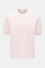 Front view of 04651/ A trip in a bag Kurzarmpullover 'Pima Cotton' rosé, a slim fit short sleeve pullover made from pure Pima cotton with soft touch, fine knit, round neckline, and flexible rib cuffs. <p>Aus feiner Pima-Baumwolle gefertigt, lässt Sie der 