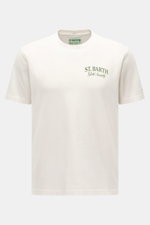 MC2 Saint Barth Rundhals-T-Shirt 'Arnott' offwhite, Frontansicht, weiche Baumwolle, Slim Fit, Rundhalsausschnitt, dezenter Brustprint, St. Barth-Stickerei am Ärmel.