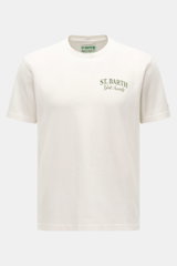 MC2 Saint Barth Rundhals-T-Shirt 'Arnott' offwhite, Frontansicht, weiche Baumwolle, Slim Fit, Rundhalsausschnitt, dezenter Brustprint, St. Barth-Stickerei am Ärmel.