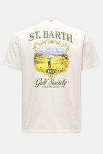 MC2 Saint Barth Rundhals-T-Shirt 'Arnott' offwhite, Rückansicht mit großem Country Club-Print, reine Baumwolle, Slim Fit, weiche Qualität, St. Barth Stickerei am Ärmel.