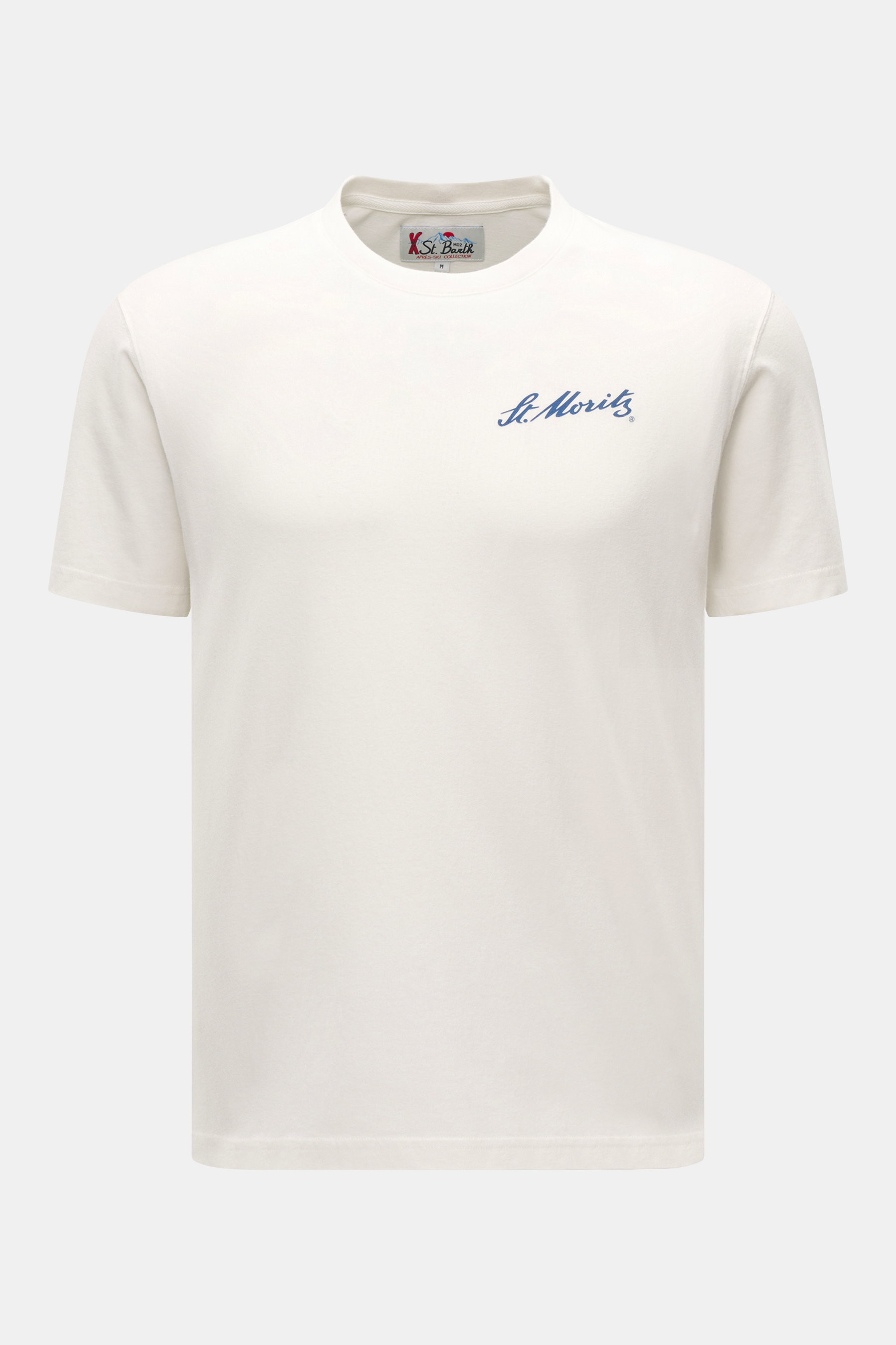 MC2 Saint Barth Rundhals-T-Shirt 'Arnott Warm' offwhite, Frontansicht, Slim Fit, reine Baumwolle, weicher Stoff, dezenter Brustprint "St. Moritz