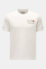 MC2 Saint Barth Rundhals-T-Shirt 'Arnott Warm' offwhite, frontale Nahaufnahme, weiche Baumwolle, Slim Fit, Rundhalsausschnitt, dezenter Print und aufwändiges Stitching auf der Brust, St. Barth-Stickerei am Ärmel.