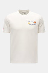 MC2 Saint Barth Rundhals-T-Shirt 'Arnott Warm' offwhite, frontale Nahaufnahme, weiche Baumwolle, Slim Fit, Rundhalsausschnitt, dezenter Print und aufwändiges Stitching auf der Brust, St. Barth-Stickerei am Ärmel.