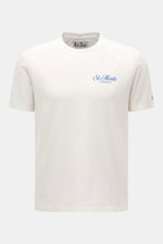 Frontansicht des MC2 Saint Barth Rundhals-T-Shirts 'Arnott Warm' offwhite aus reiner Baumwolle mit Slim Fit, weichem Stoff, dezentem Brustprint und St. Barth-Stickerei am Ärmel.