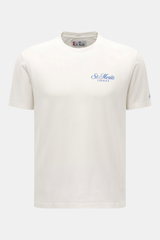Frontansicht des MC2 Saint Barth Rundhals-T-Shirts 'Arnott Warm' offwhite aus reiner Baumwolle mit Slim Fit, weichem Stoff, dezentem Brustprint und St. Barth-Stickerei am Ärmel.