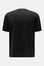 Back view of the 04651/ A trip in a bag Crew neck T-shirt black, jersey made of pure cotton, soft feel, slim fit, crew neck, small woven label, short hem vents.