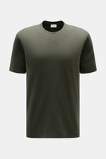 04651/ A trip in a bag Rundhals-T-Shirt 'Jersey Tee' graugrün, Slim Fit, weicher Baumwoll-Jersey, Frontansicht, Rundhalsausschnitt, Weblabel seitlich.