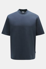 Front view of 04651/ A trip in a bag Crew neck T-Shirt navy, made from heavy pure cotton jersey with a slightly textured feel, regular fit, crew neckline, and small woven label. Durable basic perfect for urban everyday life.
