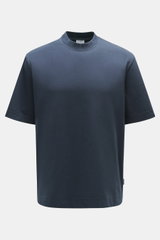 Front view of 04651/ A trip in a bag Crew neck T-Shirt navy, made from heavy pure cotton jersey with a slightly textured feel, regular fit, crew neckline, and small woven label. Durable basic perfect for urban everyday life.