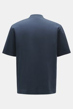 Rear view of the 04651/ A trip in a bag Crew neck T-Shirt navy in pure heavy cotton jersey with regular fit, crew neckline, and small woven label, photographed from behind.