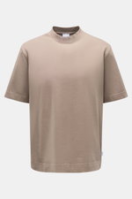 Front view of 04651/ A trip in a bag Crew Neck T-Shirt taupe in heavy pure cotton jersey with crew neckline, regular fit, and small woven label.