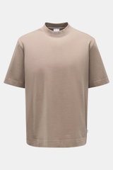 Front view of 04651/ A trip in a bag Crew Neck T-Shirt taupe in heavy pure cotton jersey with crew neckline, regular fit, and small woven label.