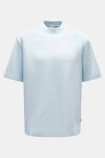 Front view of 04651/ A trip in a bag Crew neck T-Shirt pastel blue made from pure cotton, heavy quality with a slightly textured feel, regular fit, crew neckline, and small woven label, ideal for urban everyday life.