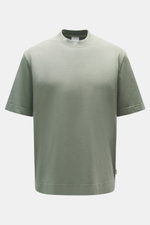 Front view of 04651/ A trip in a bag Crew neck T-Shirt grey green, made from pure cotton heavy jersey with a slightly textured feel, regular fit, crew neckline, and small woven label, durable basic for urban everyday life.