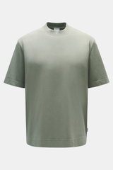 Front view of 04651/ A trip in a bag Crew neck T-Shirt grey green, made from pure cotton heavy jersey with a slightly textured feel, regular fit, crew neckline, and small woven label, durable basic for urban everyday life.