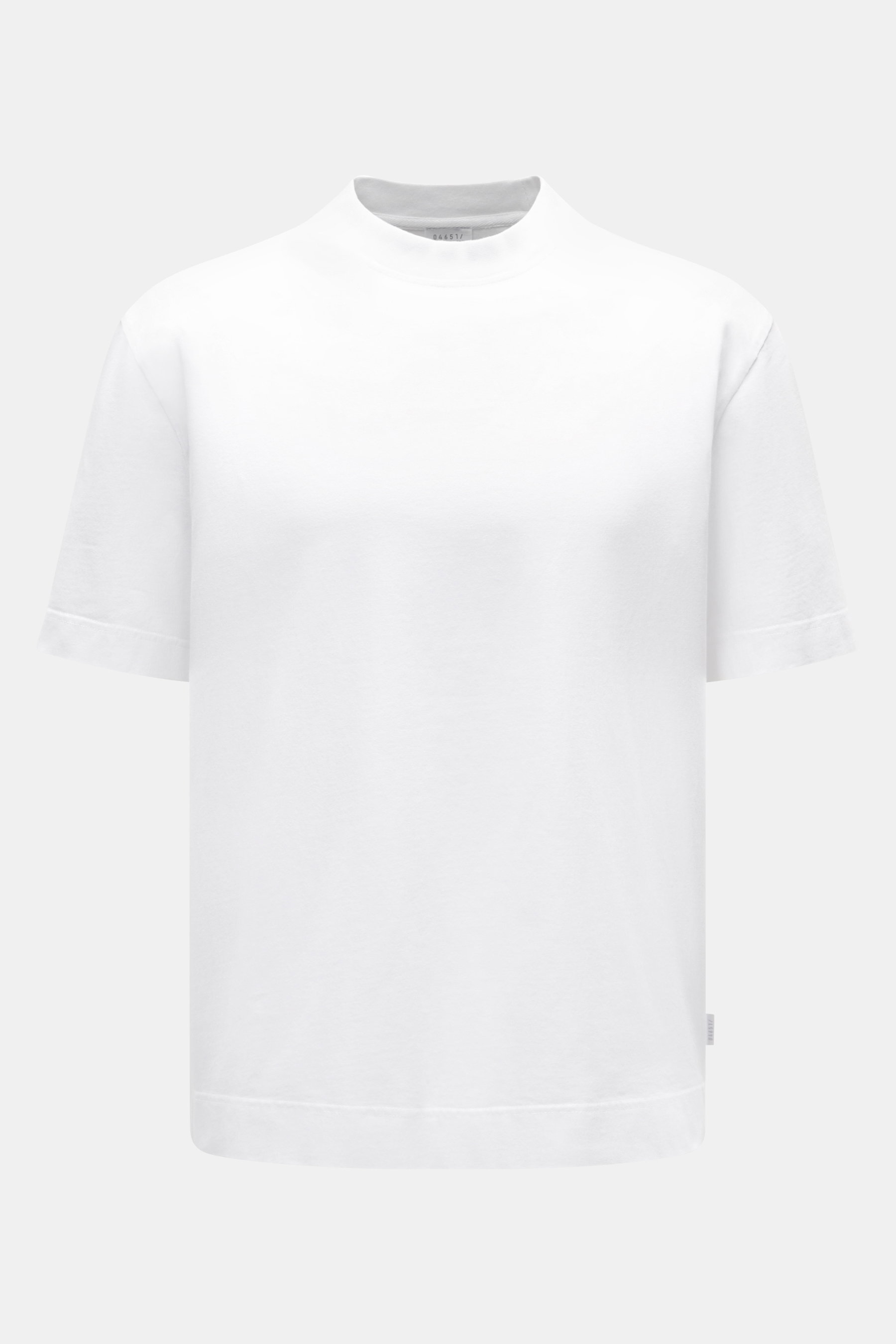 Weißes 04651/ A trip in a bag Rundhals-T-Shirt 'Nunu Tee Baguette' aus schwerem Baumwoll-Jersey, Frontansicht, Regular Fit, kleines Weblabel.