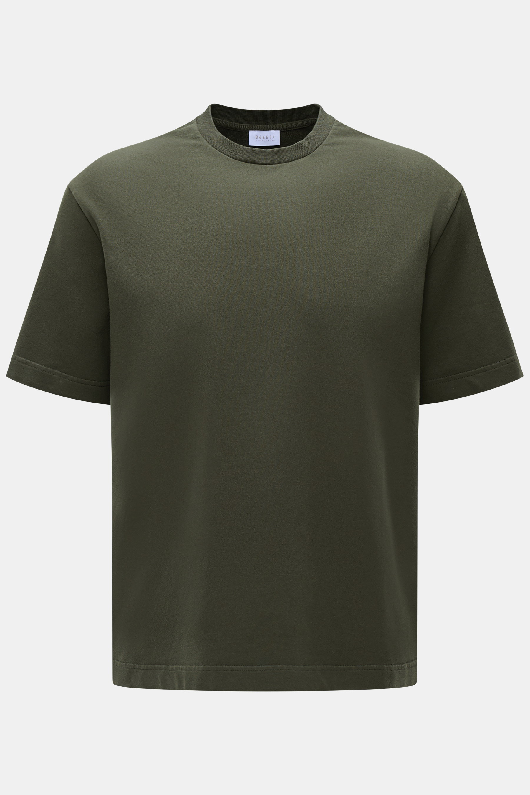 04651/ A trip in a bag Rundhals-T-Shirt 'If Tee' dunkelgrün, Frontansicht, Basic Baumwolljersey, weicher Griff, Regular Fit, Weblabel seitlich.