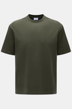04651/ A trip in a bag Rundhals-T-Shirt 'If Tee' dunkelgrün, Frontansicht, Basic Baumwolljersey, weicher Griff, Regular Fit, Weblabel seitlich.