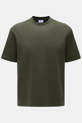 04651/ A trip in a bag Rundhals-T-Shirt 'If Tee' dunkelgrün, Frontansicht, Basic Baumwolljersey, weicher Griff, Regular Fit, Weblabel seitlich.