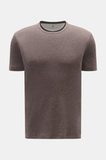 Front view of Brunello Cucinelli Knit T-shirt grey-brown melange in fine cotton knit, slim fit with round neckline and narrow cuffs, slightly textured.