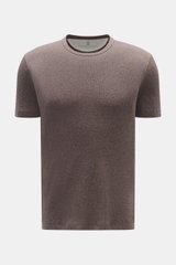 Front view of Brunello Cucinelli Knit T-shirt grey-brown melange in fine cotton knit, slim fit with round neckline and narrow cuffs, slightly textured.