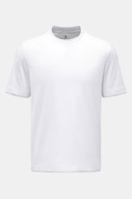 Brunello Cucinelli Crew neck T-shirt white/light grey melange shown from front, slim fit cotton jersey with soft fabric, crew neck, and contrasting double hems. 

<p>BRUNELLO CUCINELLI delivers an essential basic for your casual wardrobe with this relaxed