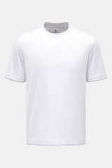 Brunello Cucinelli Crew neck T-shirt white/light grey melange shown from front, slim fit cotton jersey with soft fabric, crew neck, and contrasting double hems. 

<p>BRUNELLO CUCINELLI delivers an essential basic for your casual wardrobe with this relaxed