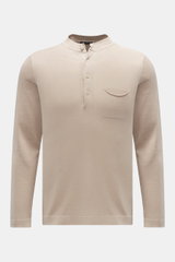 04651/ A trip in a bag Knit Henley T-shirt 'Foggy' beige