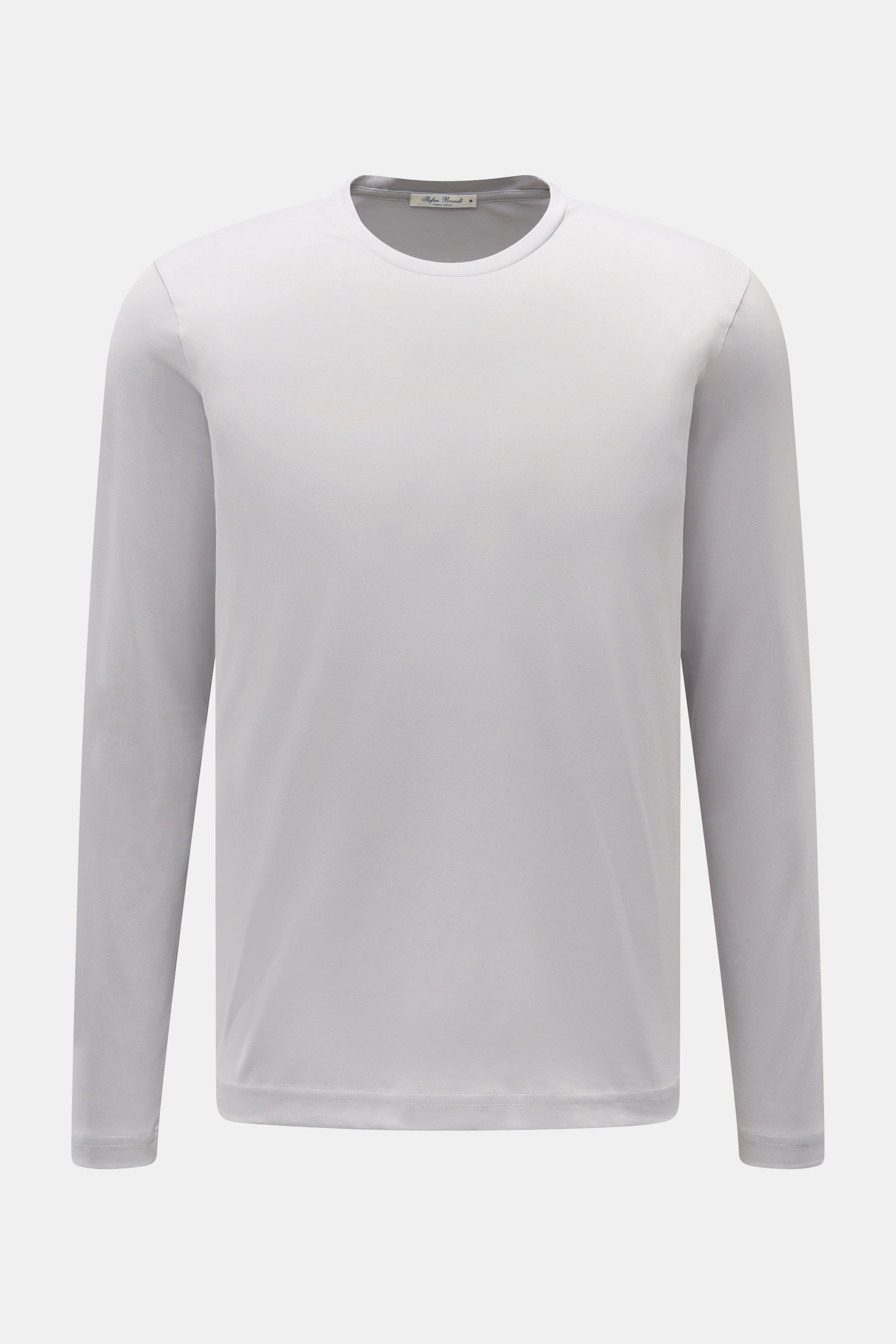 Stefan Brandt Rundhals-Longsleeve 'Enno' hellgrau, Slim Fit, aus reiner Pima-Baumwolle, feiner Jersey, weicher Griff, frontale Ansicht.