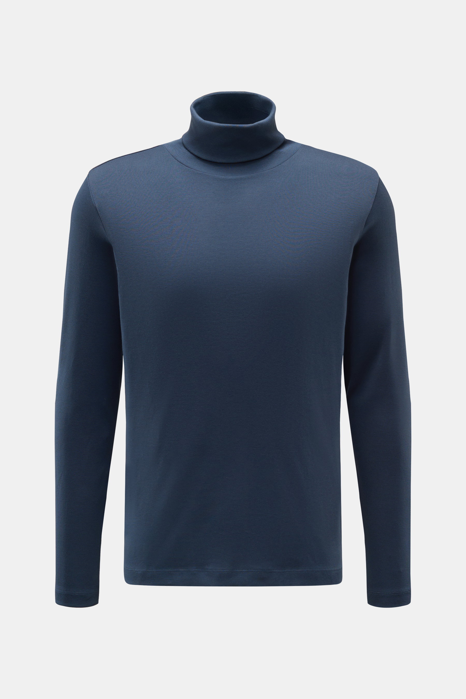 Vorderansicht des Stefan Brandt Rollkragen-Longsleeve 'Eli' dunkelblau aus softem, reinem Pima-Baumwoll-Jersey, Slim Fit, mit weichem Griff und klarer Linie.