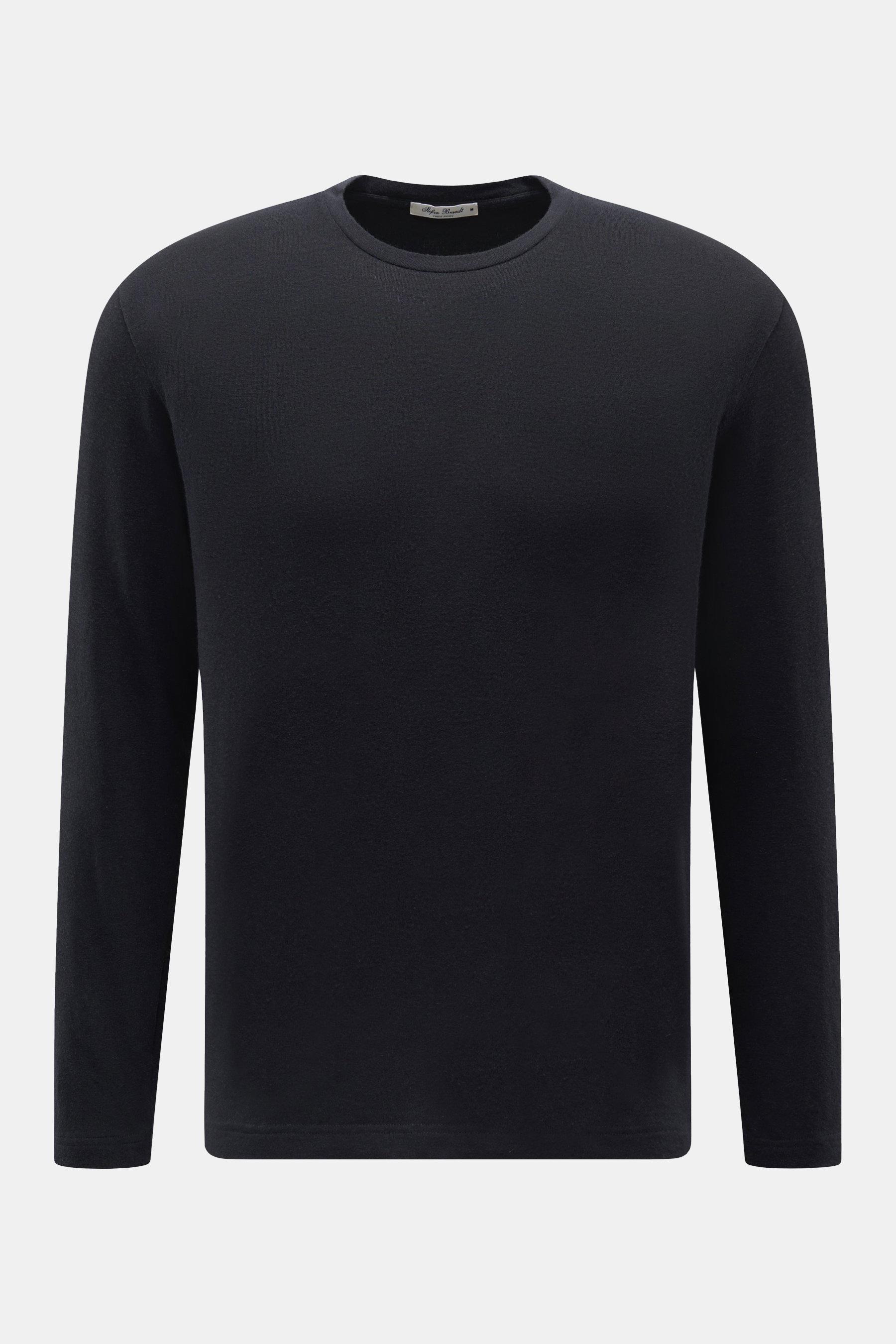 Stefan Brandt Rundhals-Longsleeve 'Enno' dark navy, Frontansicht, Slim Fit, Modal-Cashmere-Mix, feine Jersey-Qualität, weicher Griff, Rundhalsausschnitt.