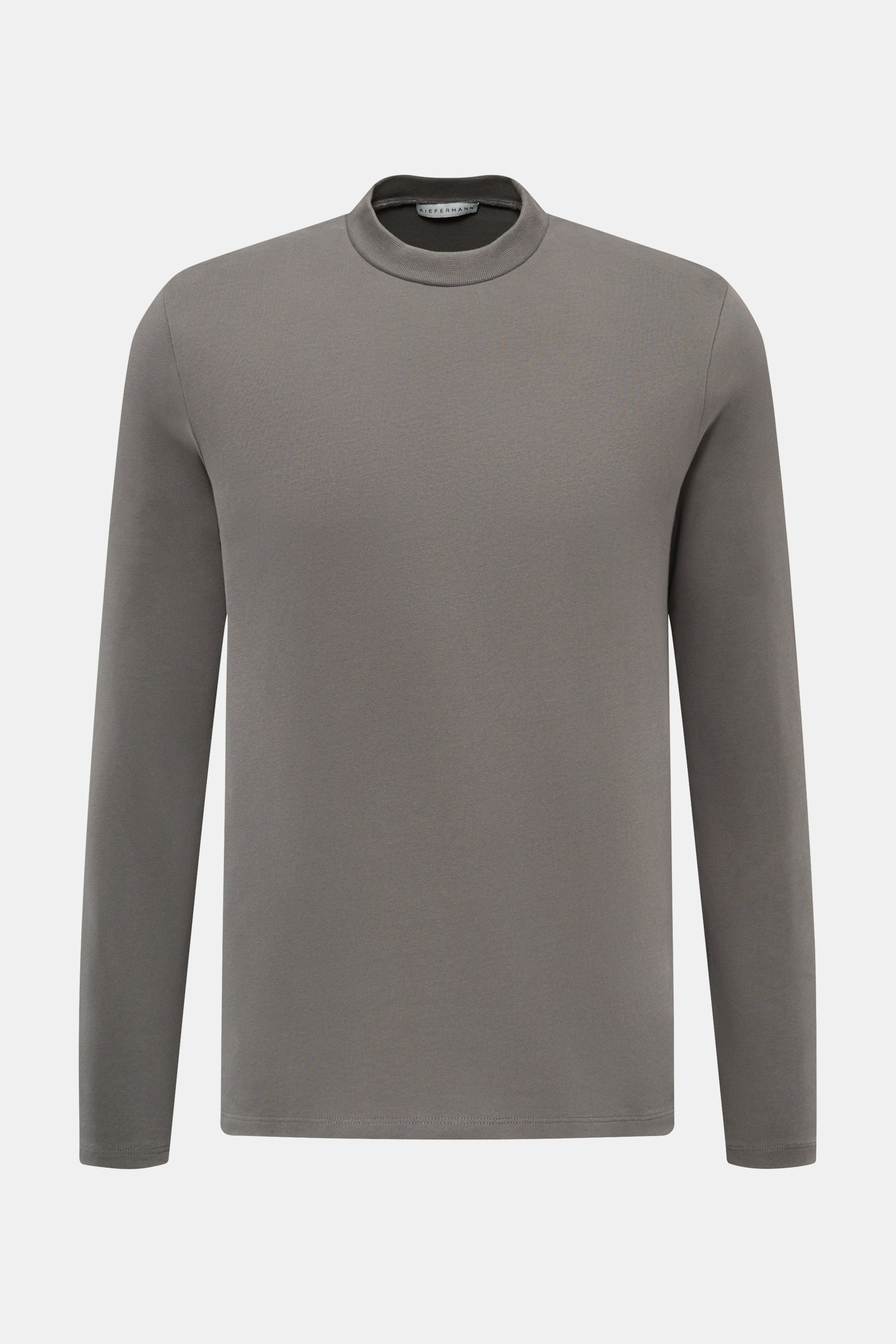 Kiefermann Rundhals-Longsleeve 'Zareius' grau, frontal fotografiert, aus schwerem Baumwolljersey mit Slim Fit und softem Peacheffekt.