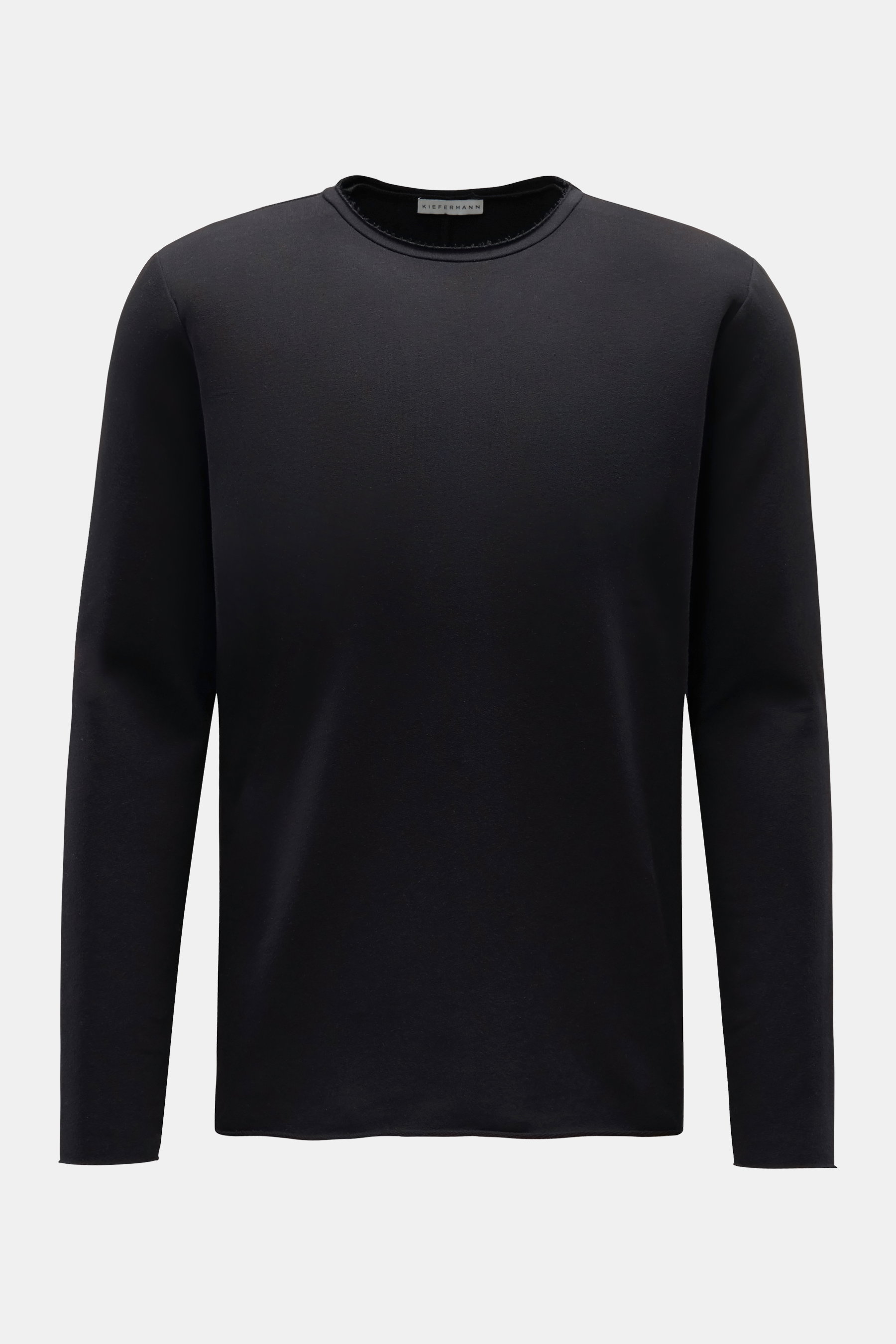 Kiefermann Rundhals-Longsleeve 'Frankon' schwarz, frontale Ansicht, leichtes, elastisches Baumwoll-Sweatshirt mit rollierten Kanten, Slim Fit, softer Griff.