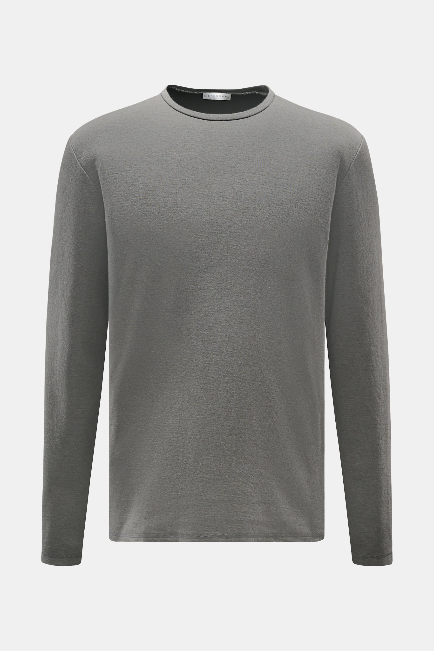Kiefermann Longsleeve 'Jeldrik' grau frontale Nahaufnahme, Regular Fit, Rundhalsausschnitt, offener Saum, Baumwolle-Cashmere, weicher Griff.