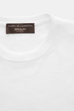 Filippo de Laurentiis Rundhalspullover weiß aus reiner Baumwolle, feines Strickbild, Slim Fit, Rundhalsausschnitt, weicher Griff, Vorderansicht.
