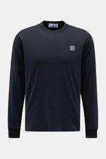 Stone Island Rundhals-Longsleeve navy, Slim Fit, garment dyed Jersey aus Baumwolle, Frontansicht mit Kompass-Logo und Rippbündchen.